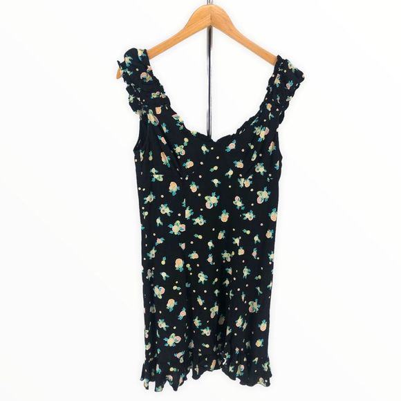 Free People Like A Lady Black Floral Printed Mini Dress Tie Back Short sz Small - Picture 2 of 15